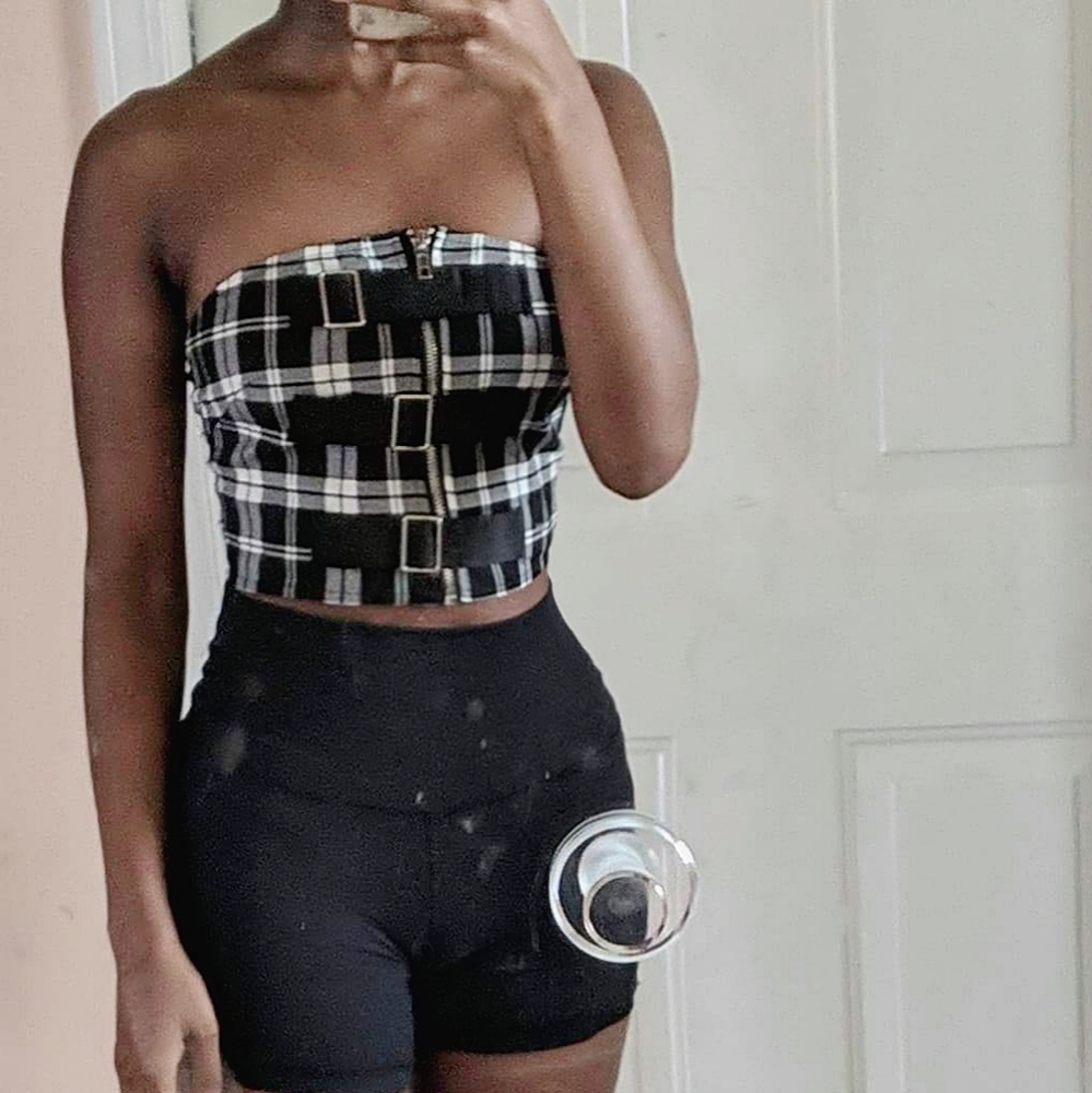 Black and white plaid tube top